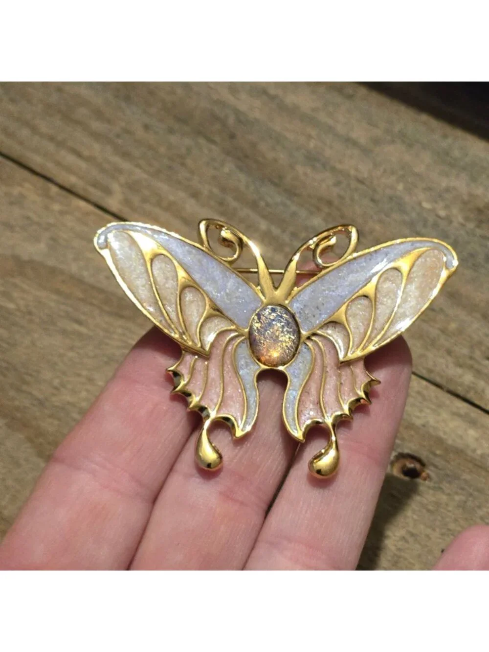 Vintage Avon butterfly Brooch Opalescent and Enamel Victorian Style Pin 1998